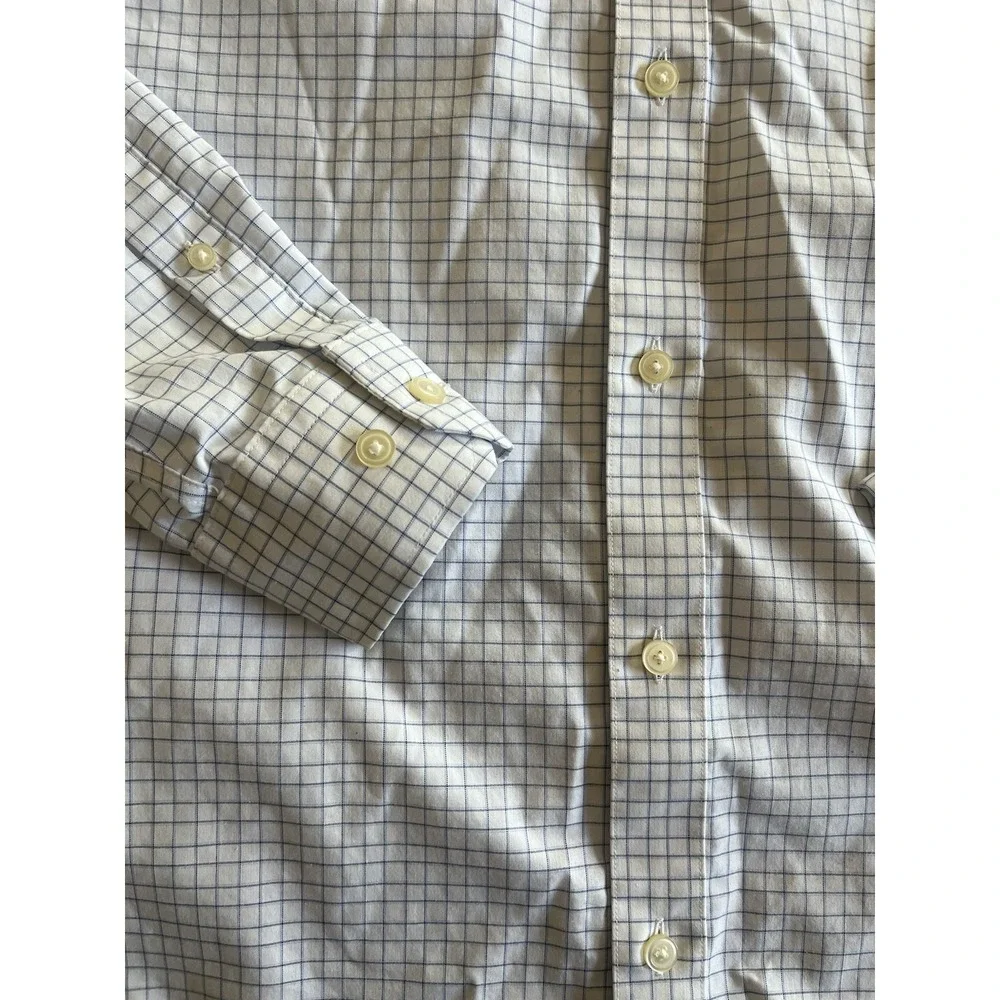 Banana‎ Republic Men's Sz M Slim Fit Non Iron Dress Shirt Blue Box Plaid Cotton